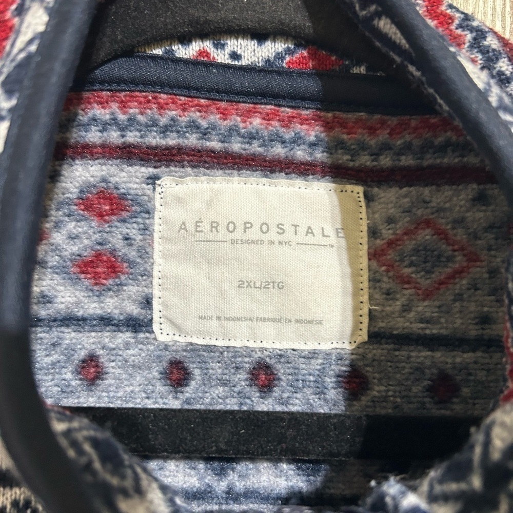 American Eagle Men’s Quarter Zip Sweater Fleece Blue Red Gray 2XL - Picture 7 of 12